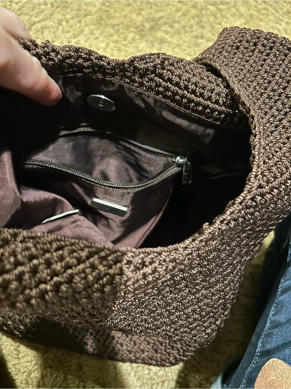 The Sak chocolate Brown Crochet Hobo Shoulder Bag